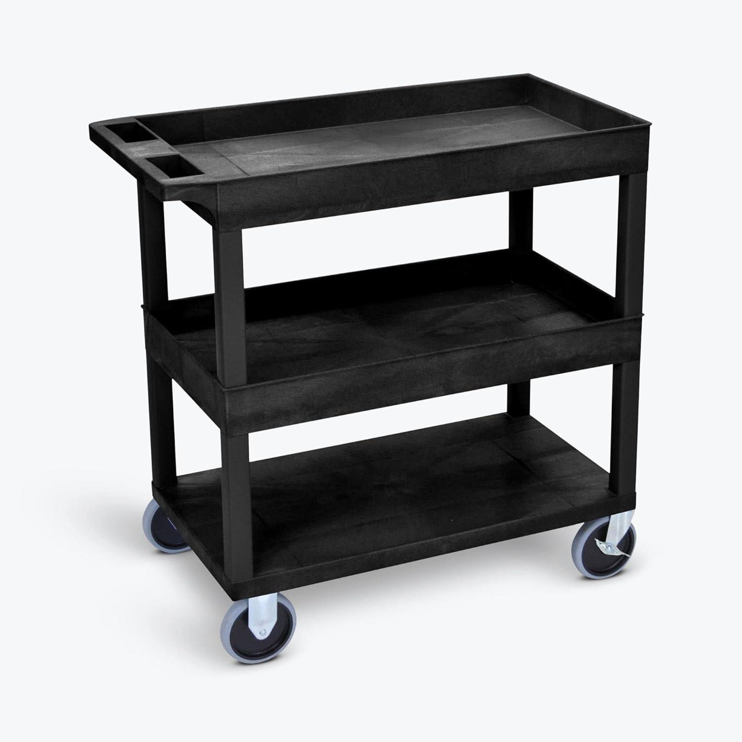 Luxor 18" x 32" Three Shelf Heavy Duty Combination Tub/Tub/Flat Utility Cart - Black