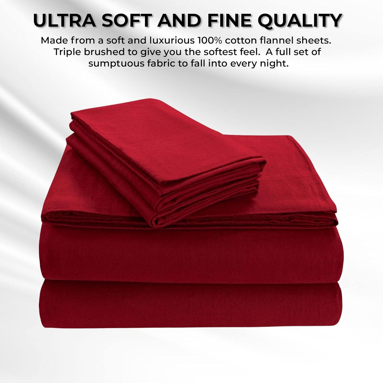 Deep Red Cotton Flannel California King Sheet Set