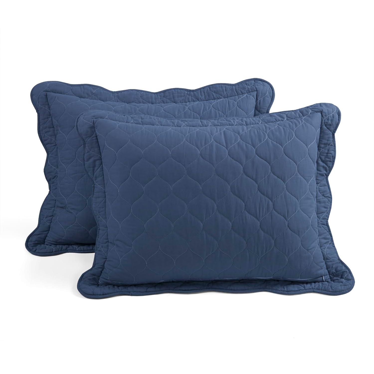 3pc King California King Coastal Chic Scallop Edge Reversible Quilt Set Navy Blue/White - Lush Décor: Lightweight Bedding Quilts