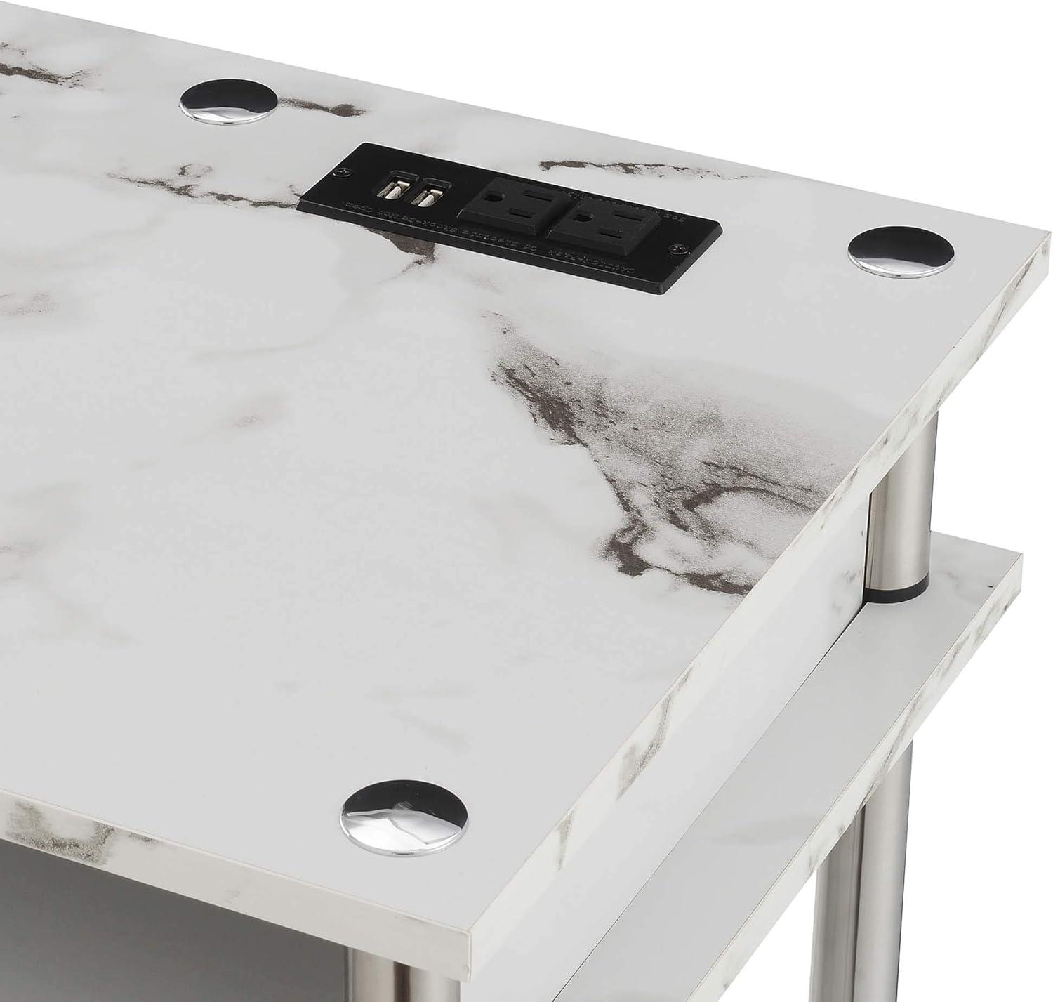Adult, Designs2Go No Tools 30 in. Tall Student Desk w/ Charging Station & Shelves, White Faux Marble