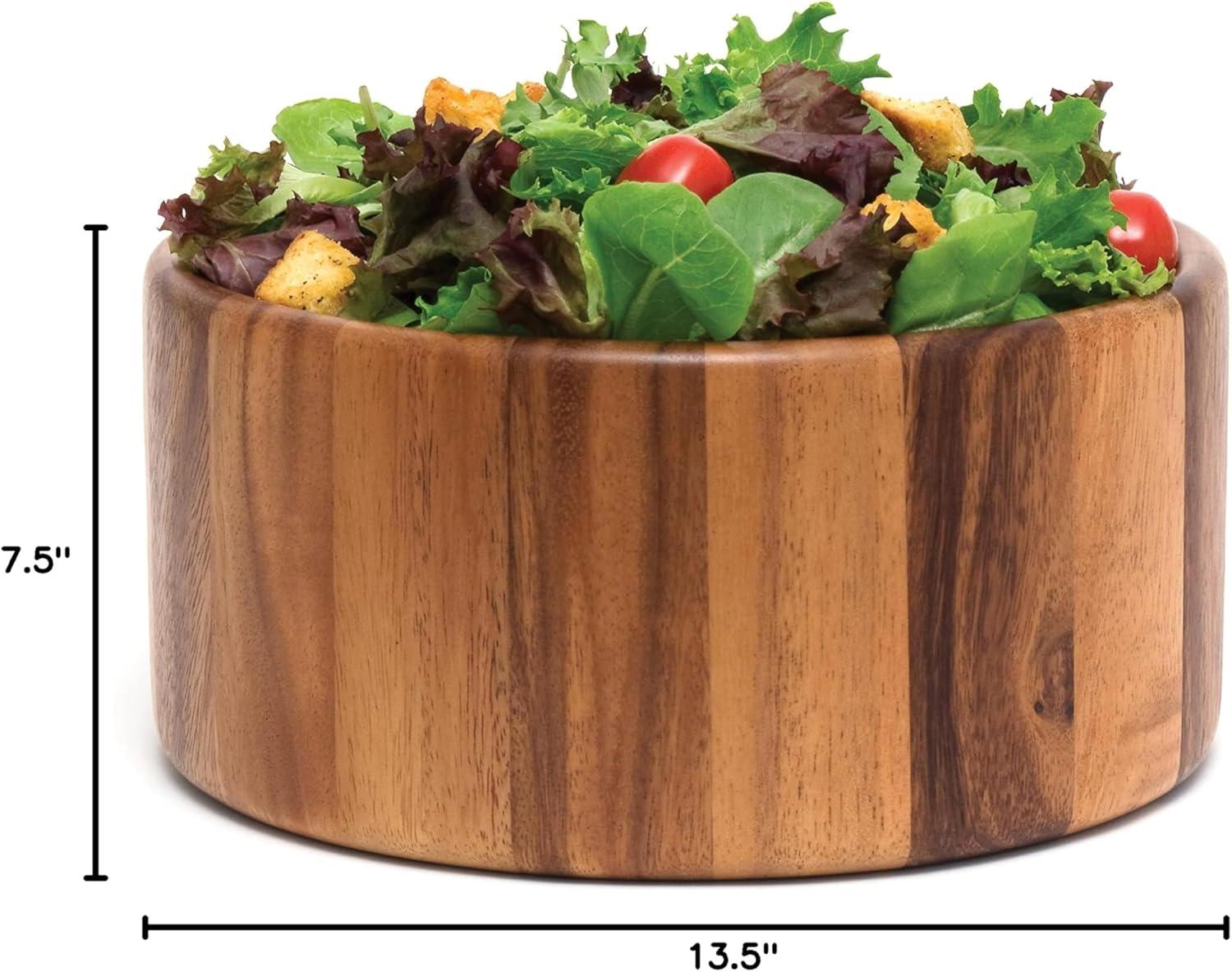 Large Acacia Wood Salad and Fruit Serving Bowl with Servers