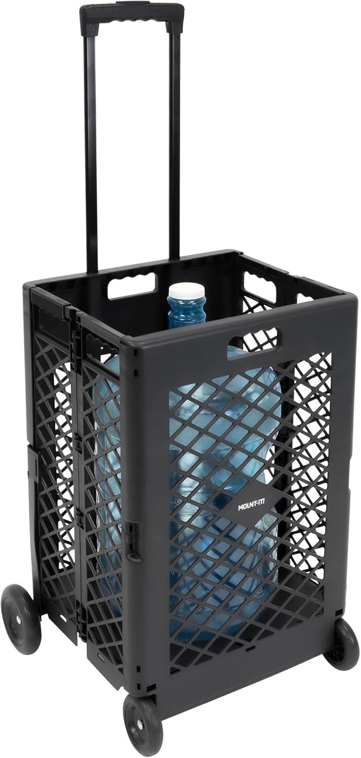 Mount-It! Heavy-Lifting Rolling Mesh Utility Cart | 55 Lbs. Weight Capacity | Black | Perfect for Use at Home, Office, Business, Travel & Shopping