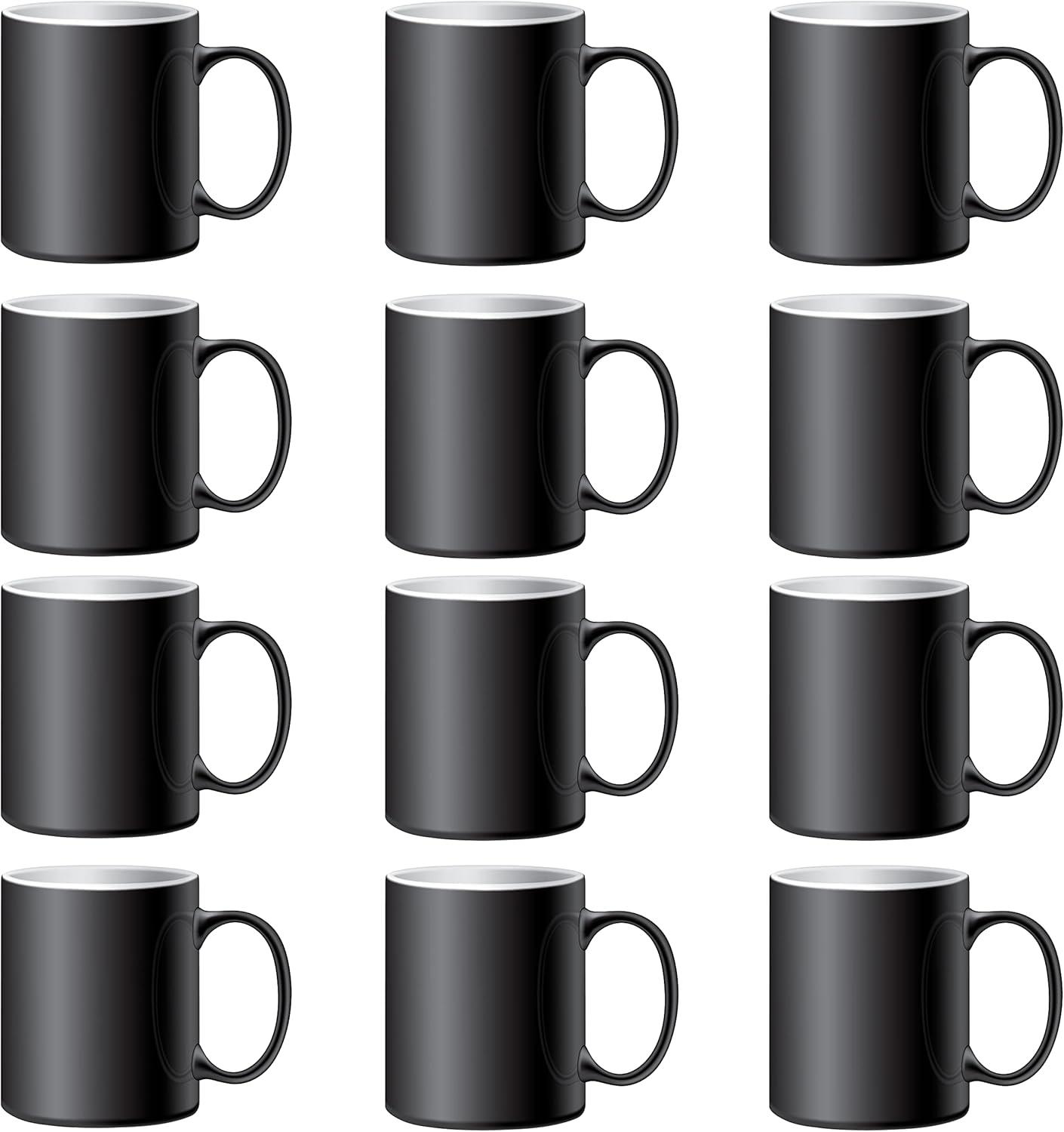 15oz Black Ceramic Color Changing Heat Sensitive Mugs, Set of 12