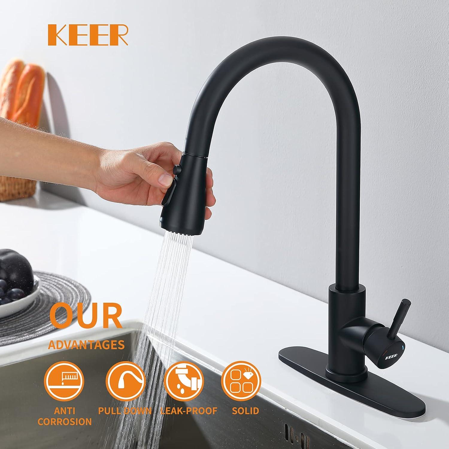 Matte Black Single Handle High-Arc Kitchen Faucet with Soap Dispenser