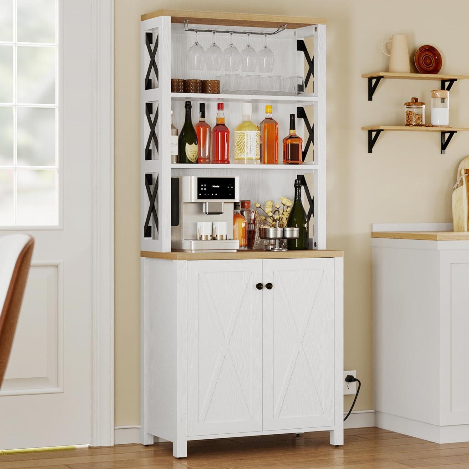 Moasis Bar Cabinet for Liquor and Glasses Dining Kitchen Cabinet with Wine Rack White