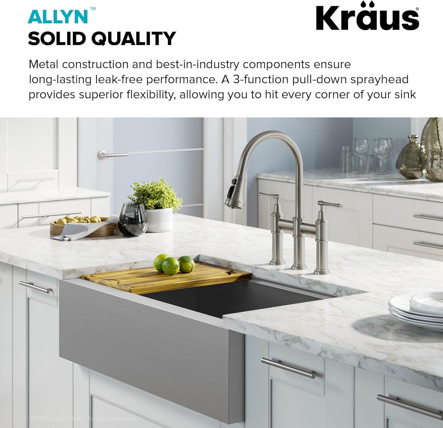 Kraus Allyn Transitional Bridge Kitchen Faucet and Water Filter Faucet Combo