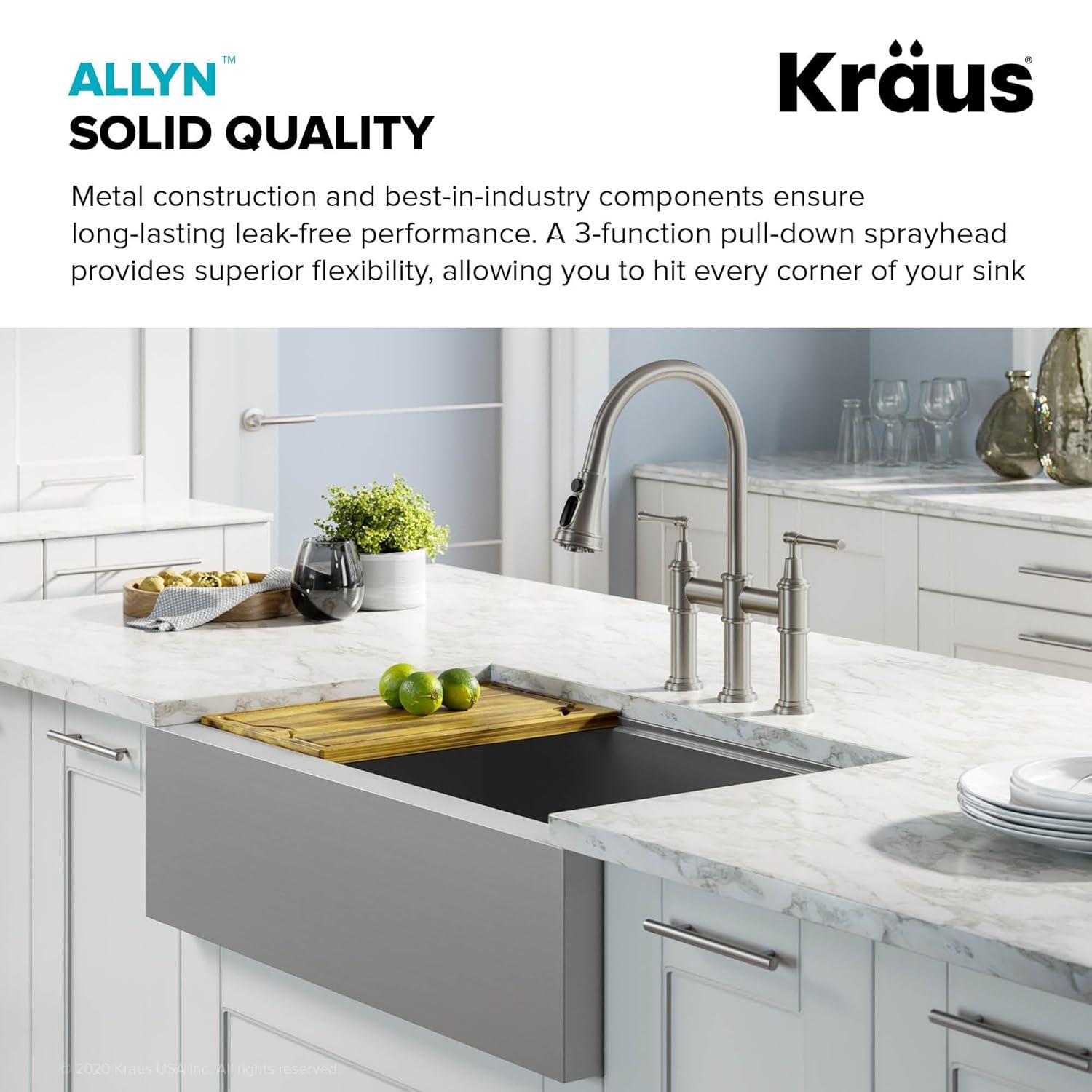 Kraus Allyn Transitional Bridge Kitchen Faucet and Water Filter Faucet Combo