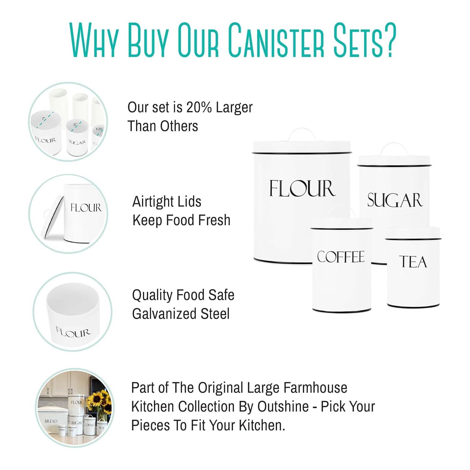 Outshine Co Outshine Farmhouse Nesting Kitchen Canister Set Perfect for Flour Coffee Tea Sugar (Set of 4)