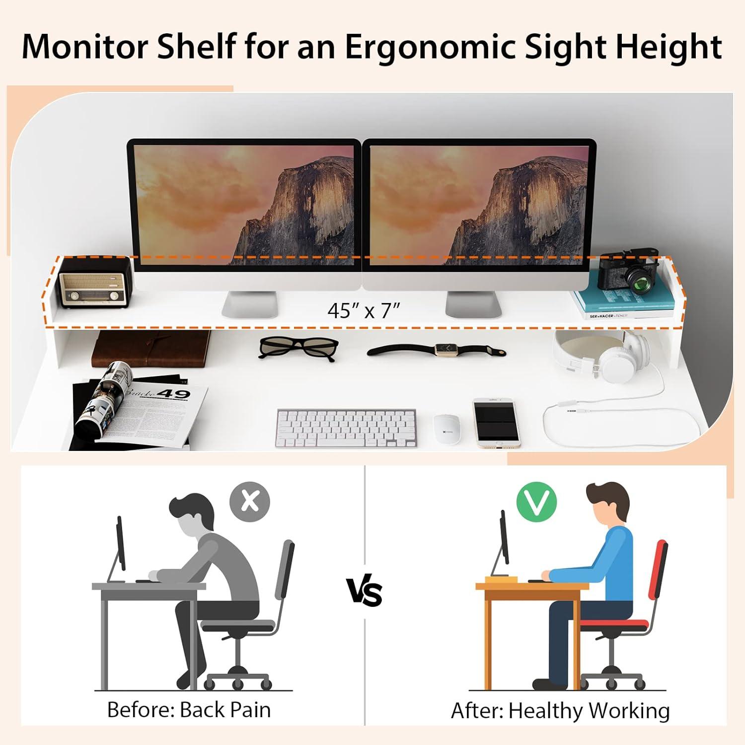 Gymax 48'' Computer Desk Study Writing Workstation w/ Bookshelf & Monitor Stand Riser