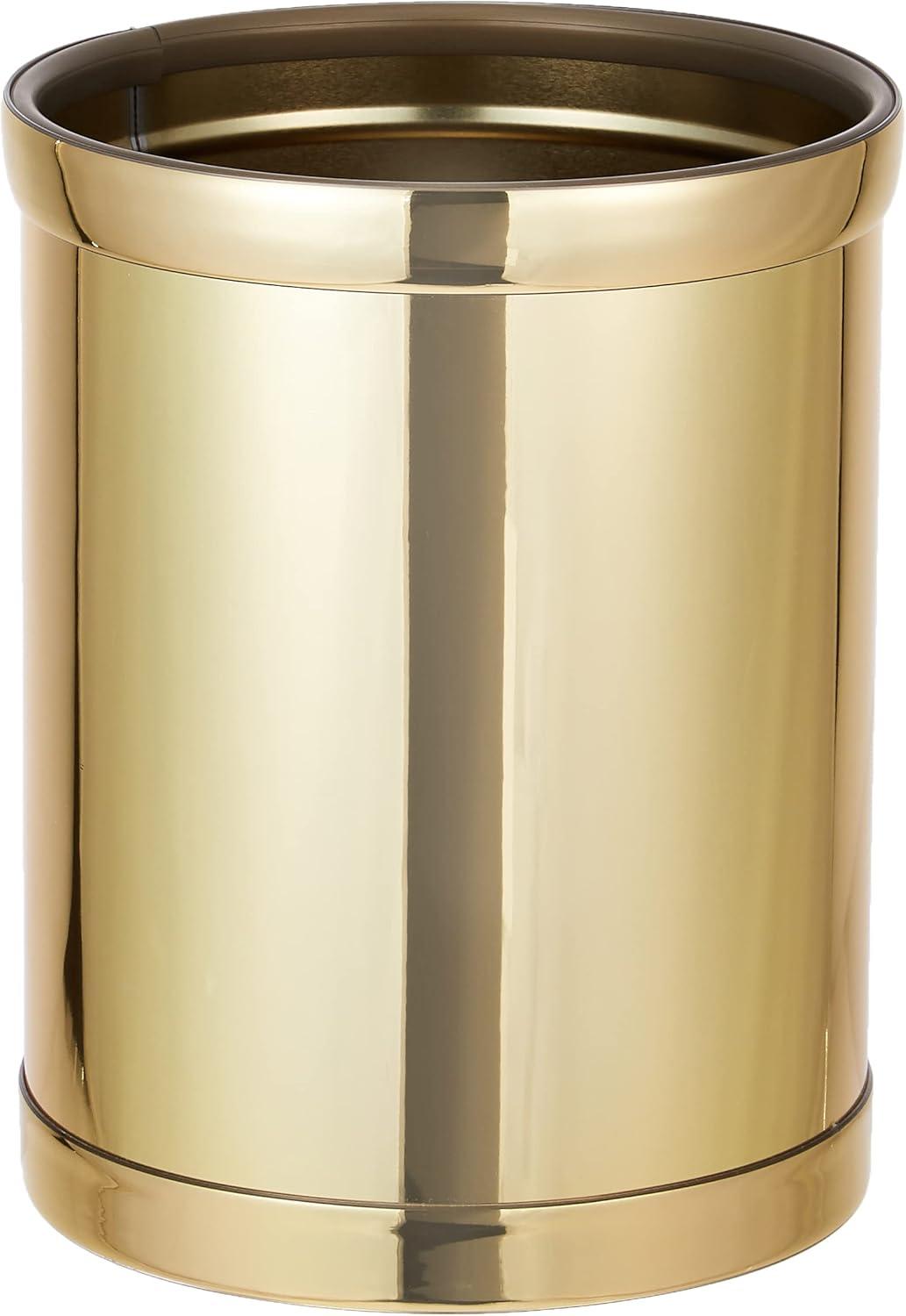 Polished Brass Round Plastic Bathroom Trash Can