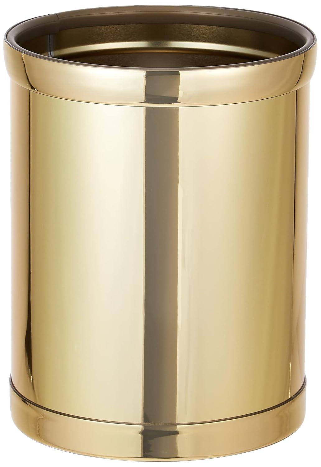 Polished Brass Round Plastic Bathroom Trash Can