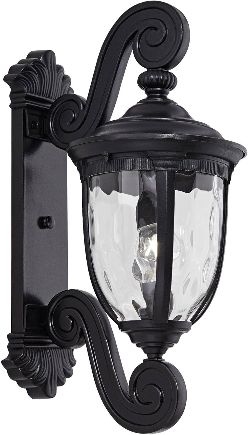 Bellagio Dual Scroll 24" Black Outdoor Wall Light with Clear Hammered Glass