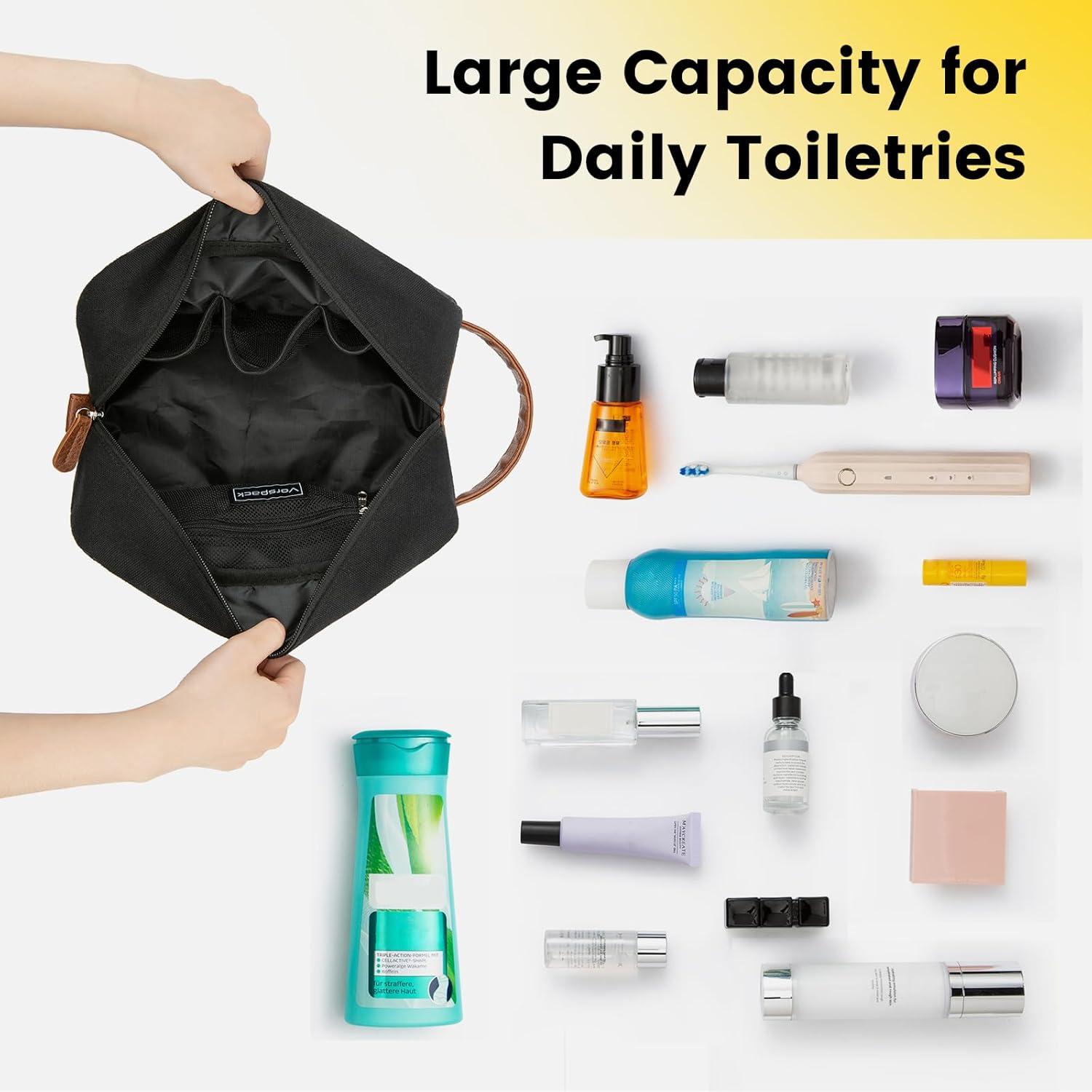 Vorspack Toiletry Bag Hanging Dopp Kit for Men Water Resistant Canvas Shaving Bag with Large Capacity for Travel- Black