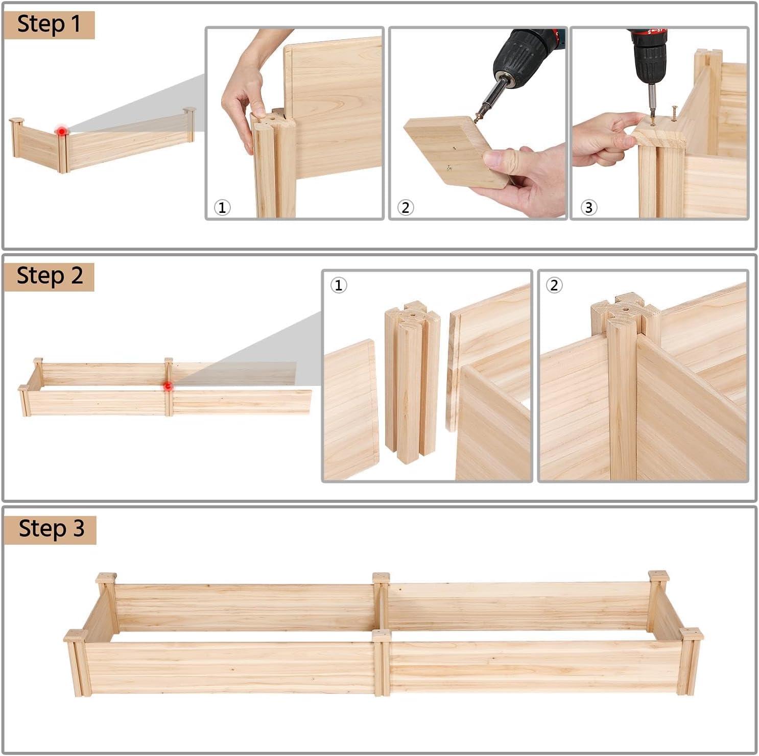 Natural Wood 8x2ft Raised Garden Bed for Outdoor Patio