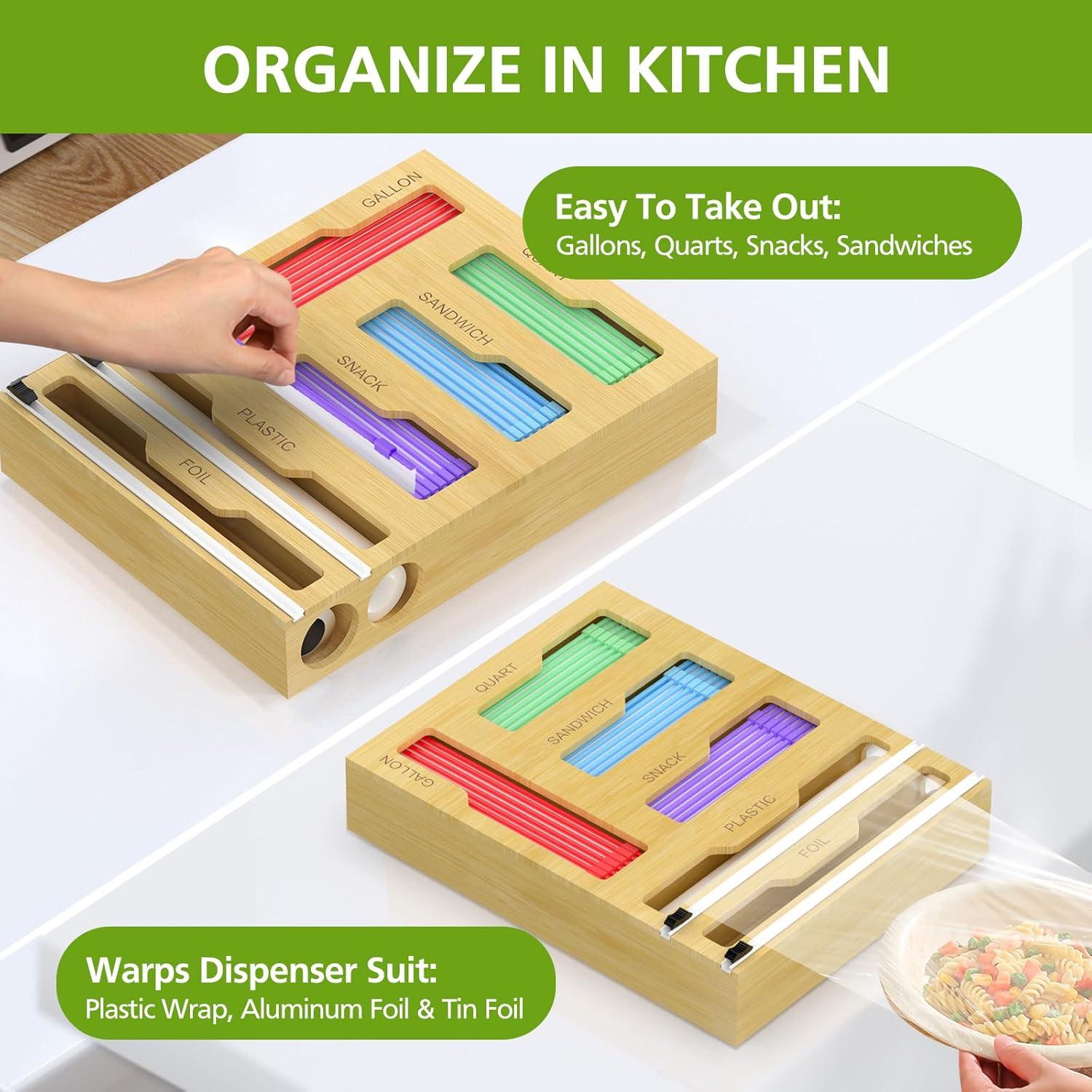 Natural Bamboo and Stainless Steel Kitchen Drawer Organizer