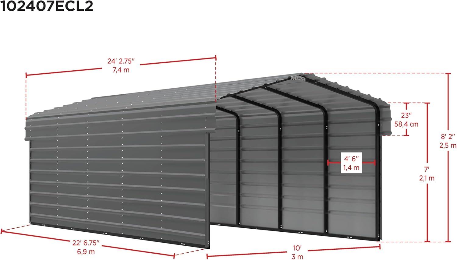 Arrow Arrow Steel Carport with 2 Side Wall Kits, 10X24X07