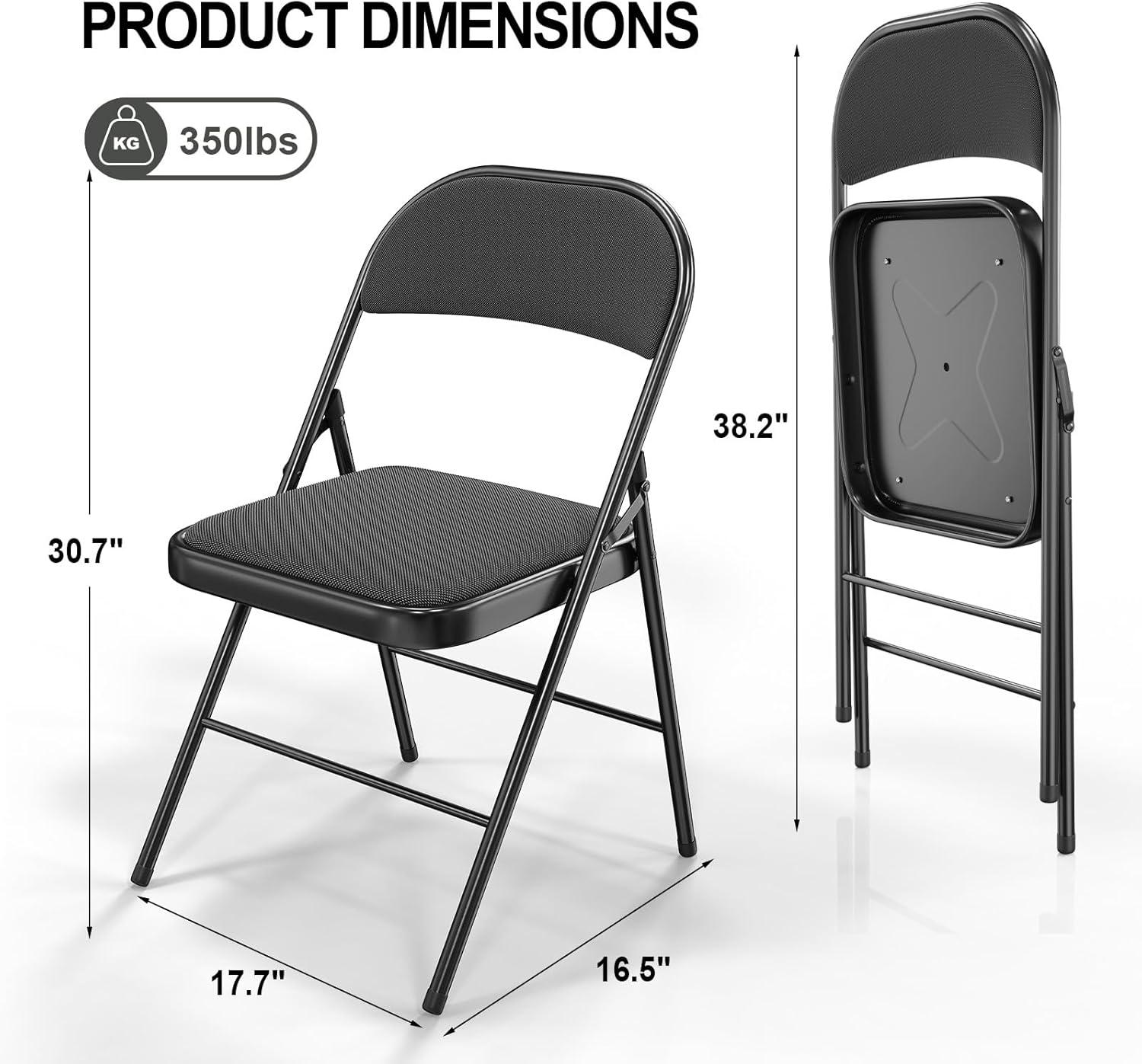 4Pcs Fully Assembled Thick-Padded Black PU Folding Chairs, 17.7"X19.7"X30.7"