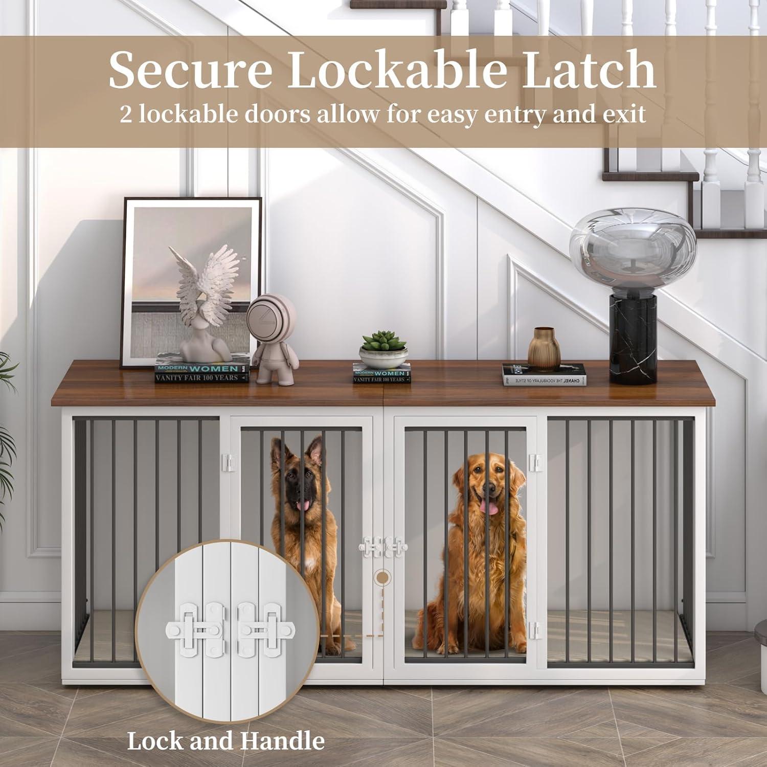 Tucker Murphy Pet™ Large Dog Crate Furniture for 2 Dogs, 71.6'' Steel Frame Dog Crate with Double Doors, Heavy Sturdy Dog Kennel