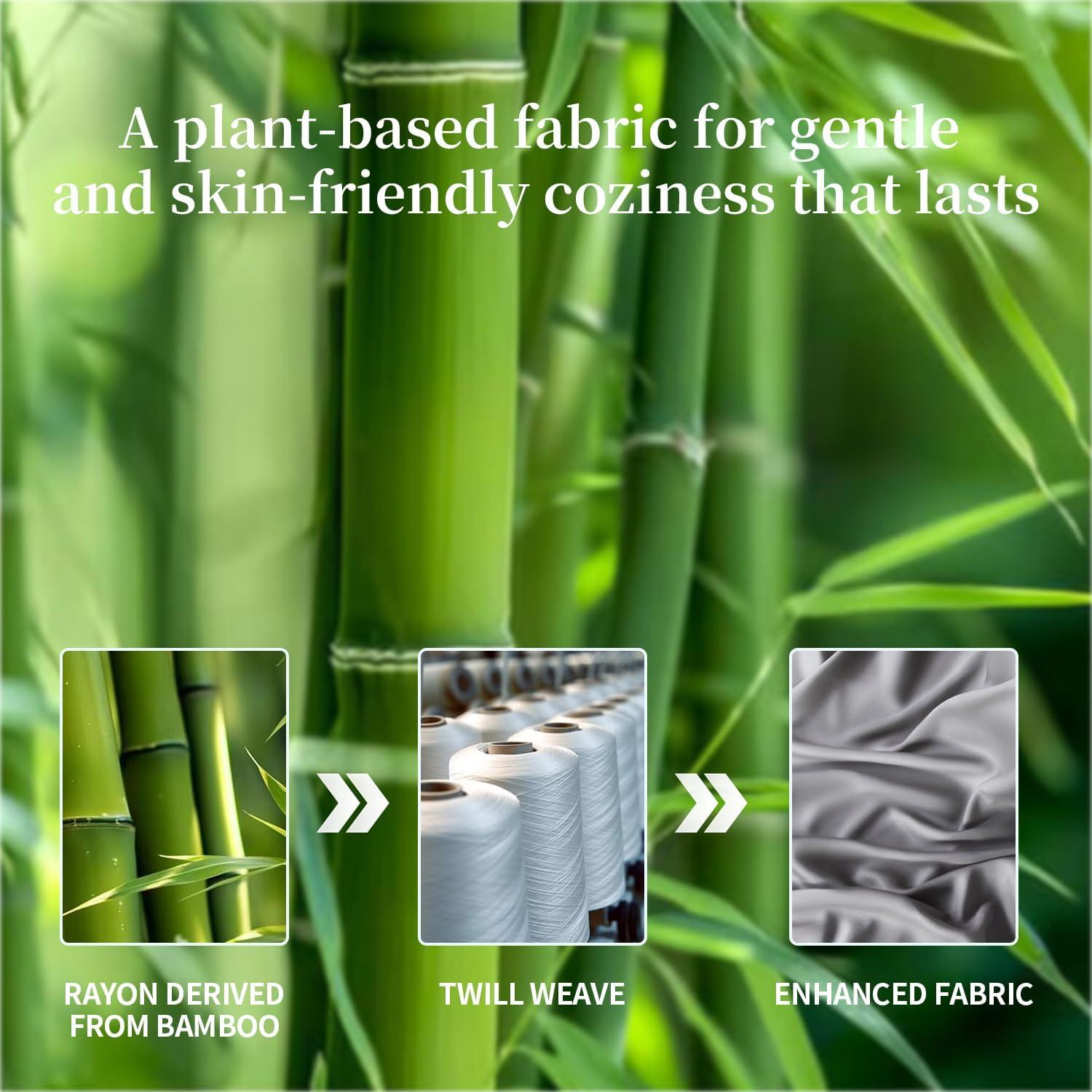 Shilucheng 100% Organic Cooling Bamboo Bed Sheets, King Sheet Sets 4 PC, 1800 Series Sheets with 16" Deep Pocket, Gray