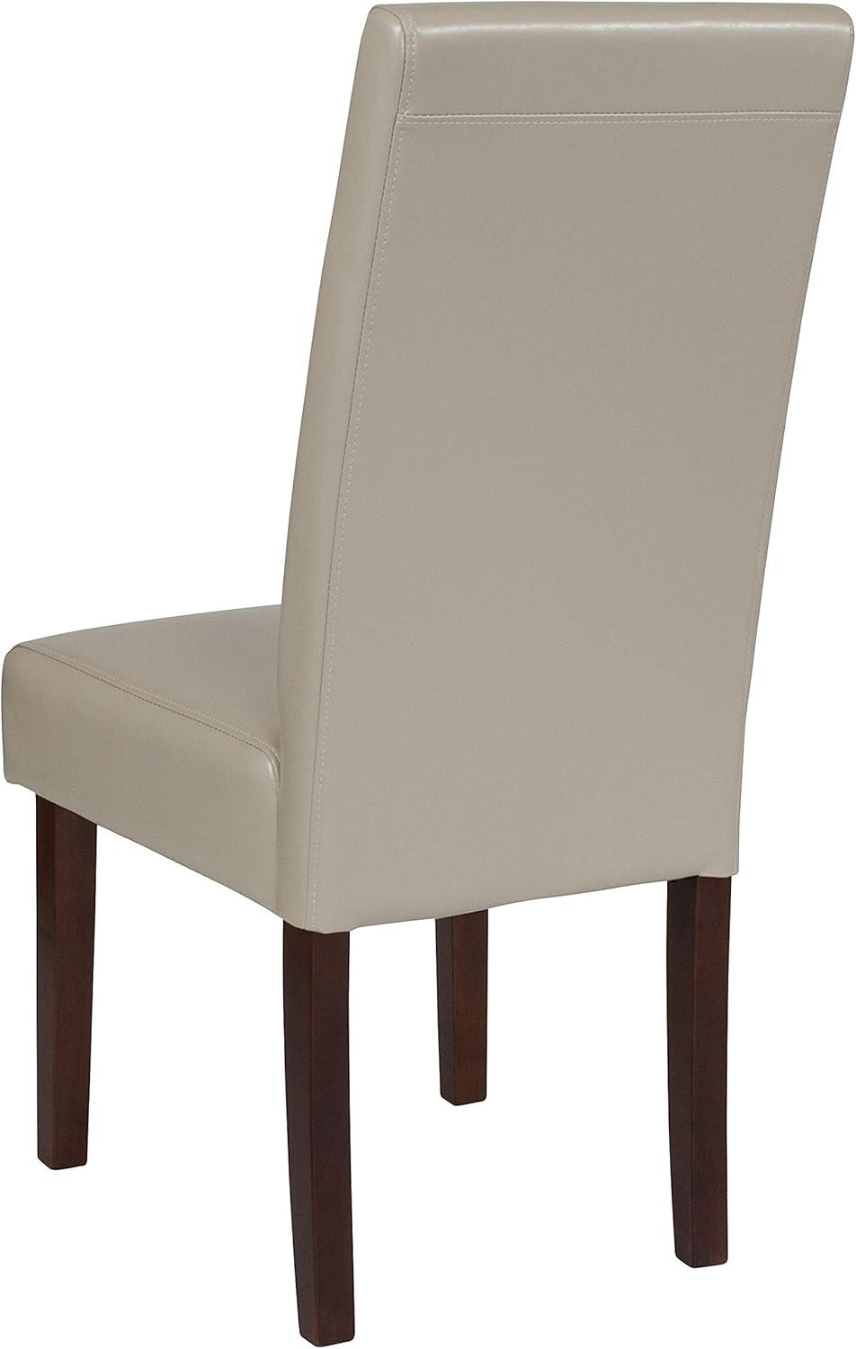 Merrick Lane Mid-Century Panel Back Parsons Accent Dining Chair in Beige Faux Leather