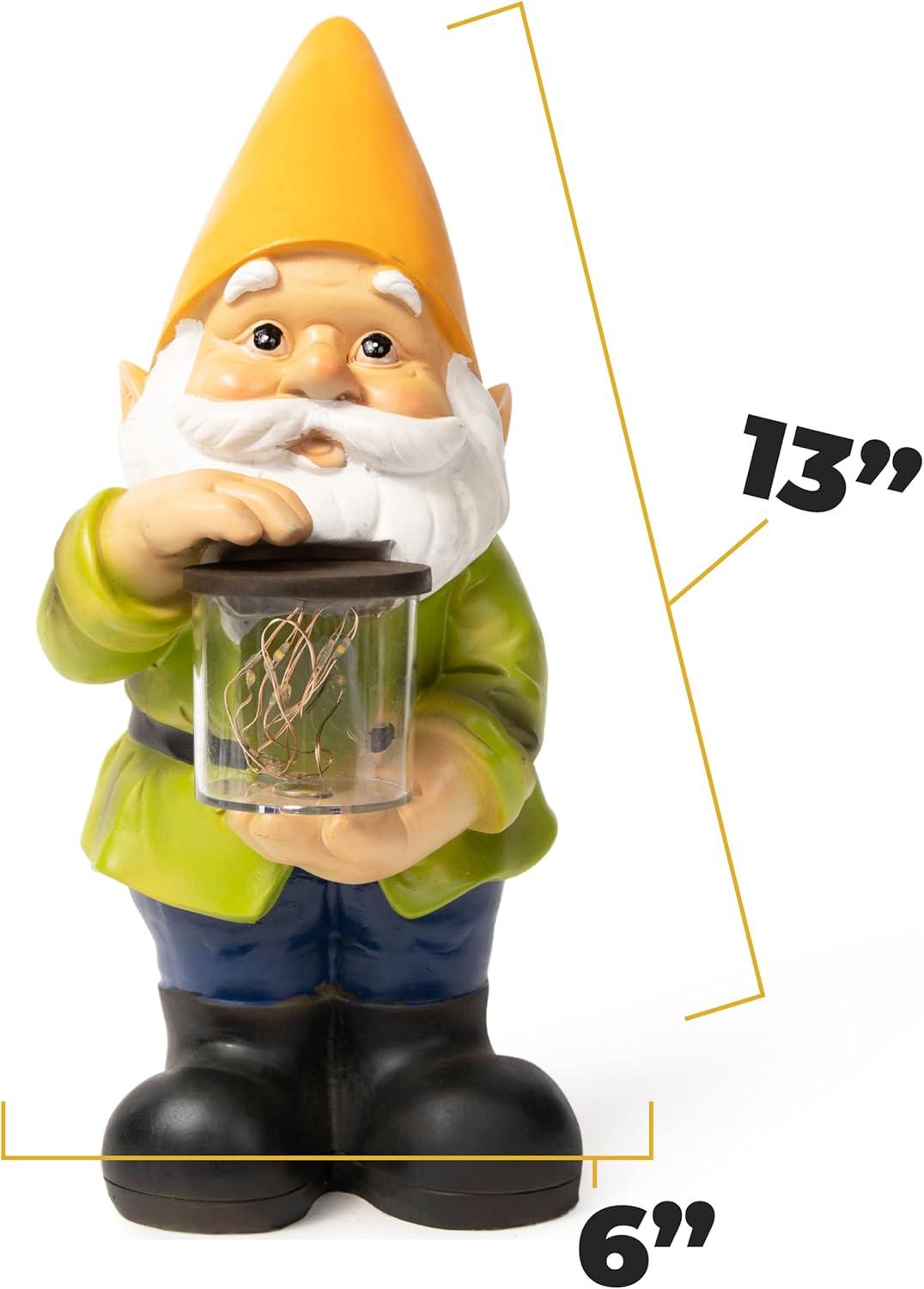 VP Home Firefly Jar Gnomes - Outdoor Garden Gnome with Solar Light - Durable Garden Decorations for Yard, Lawn, Patio - 10.5H x 7W x 5.5D - Weather-Resistant Gnome Statue