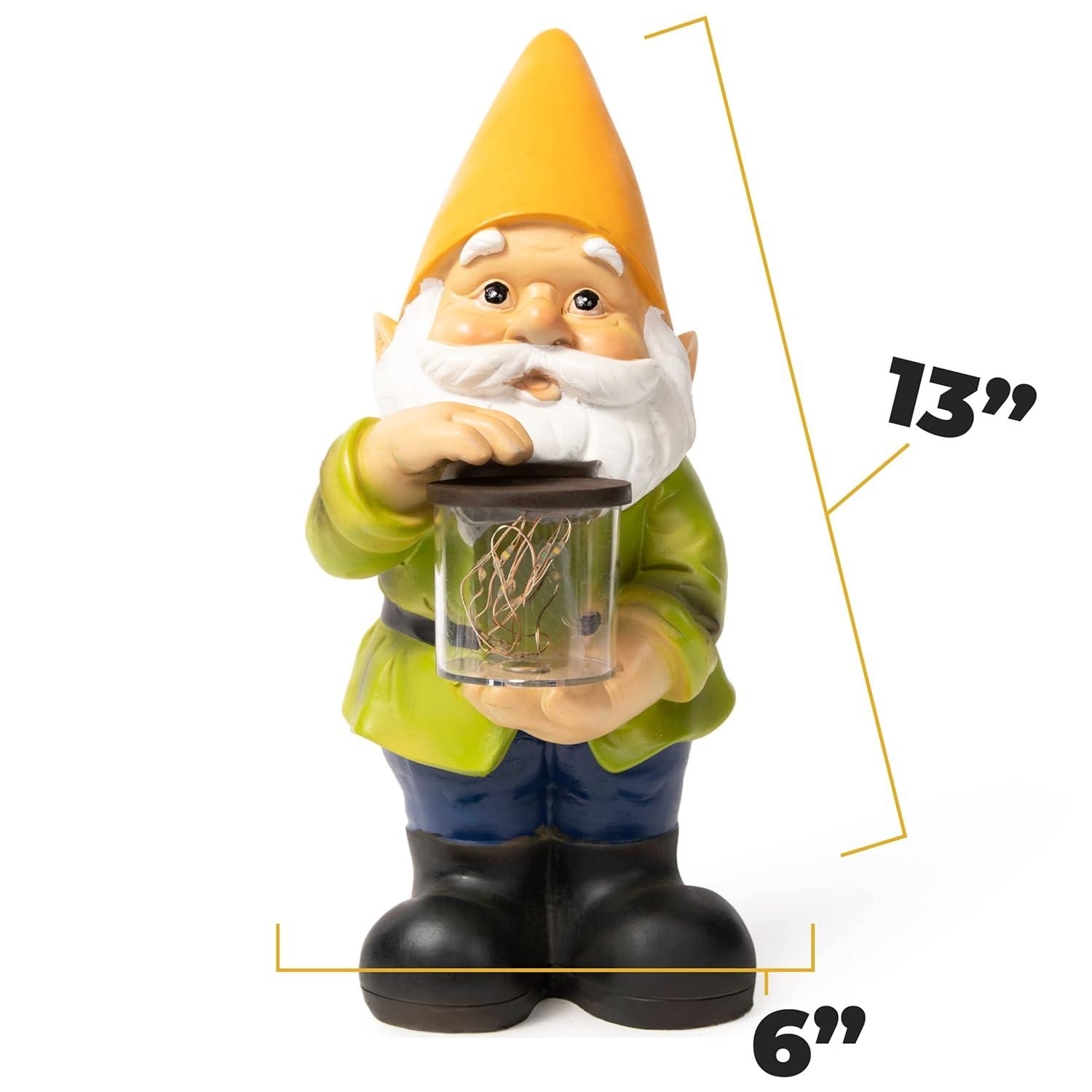 VP Home Firefly Jar Gnomes - Outdoor Garden Gnome with Solar Light - Durable Garden Decorations for Yard, Lawn, Patio - 10.5H x 7W x 5.5D - Weather-Resistant Gnome Statue