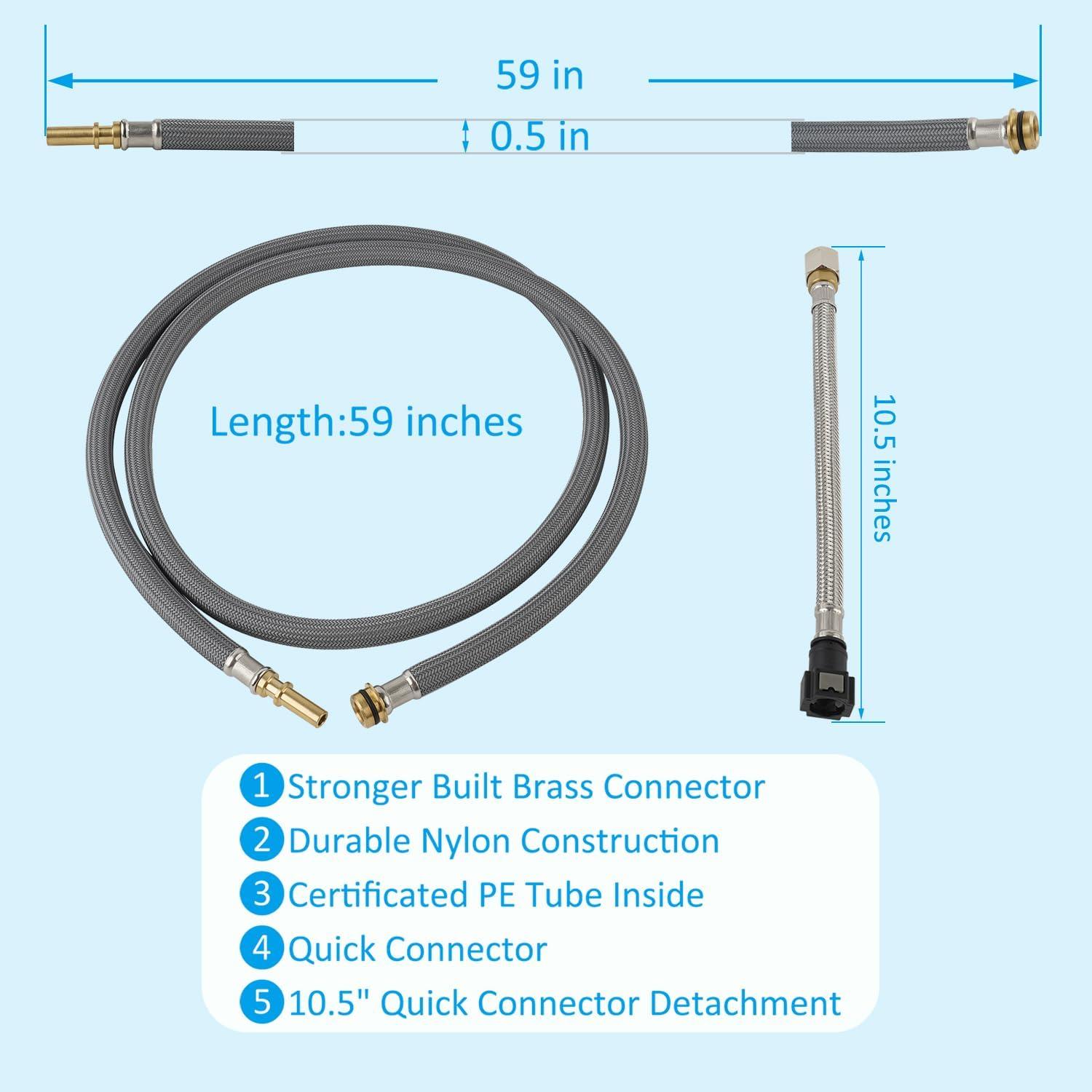 59-Inch Gray Nylon and Brass Kitchen Faucet Hose