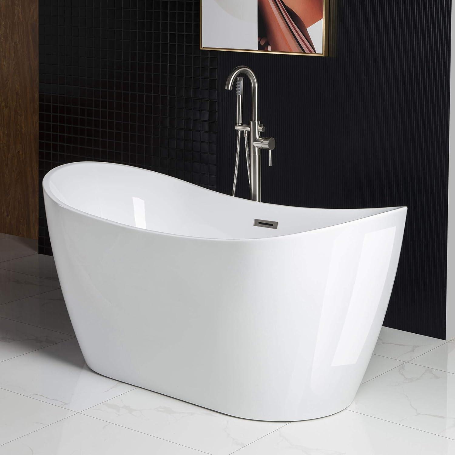 WoodBridge 59" x 28.75" Freestanding Soaking Acrylic Double Slipper Bathtub, Non-Slip Bottom Design BTA-1516