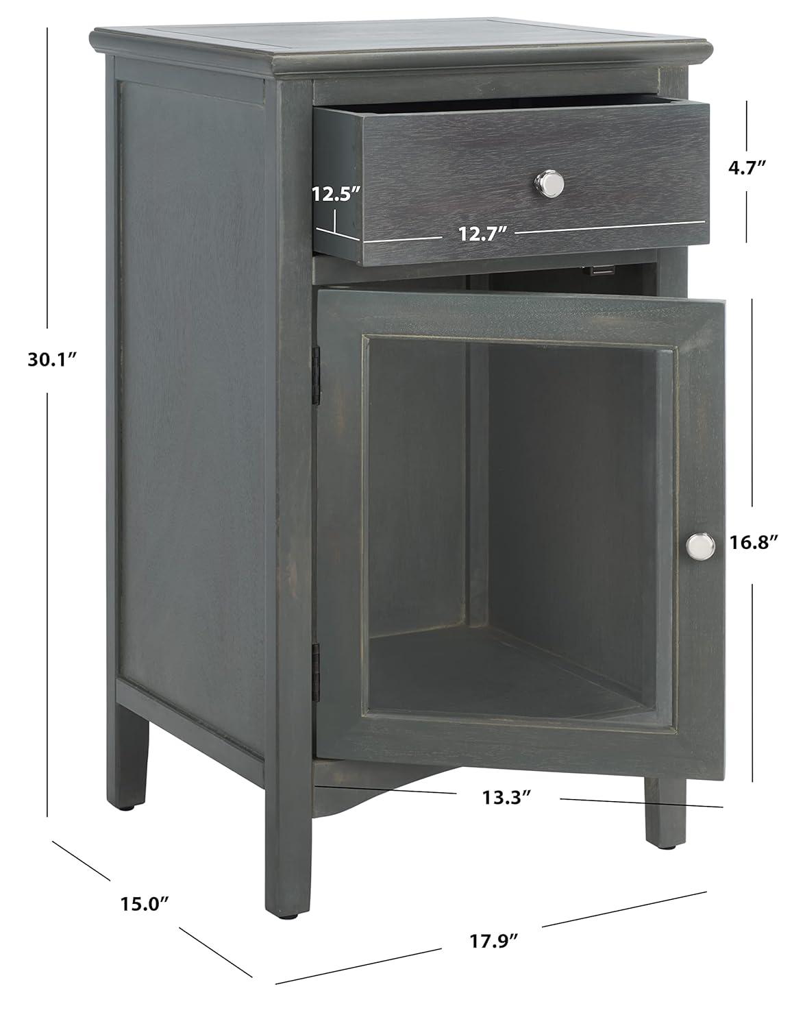 Ziva 1 Drawer Nightstand with Glass Cabinet - Dark Teal - Safavieh.