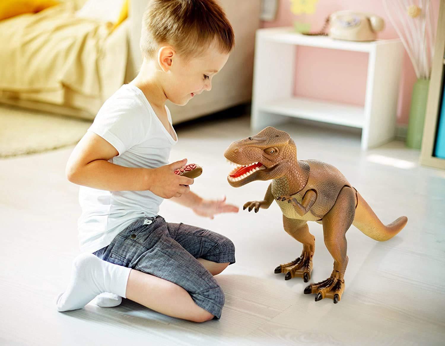 Realistic Brown and Green RC Tyrannosaurus Rex Toy with Roaring and Spraying