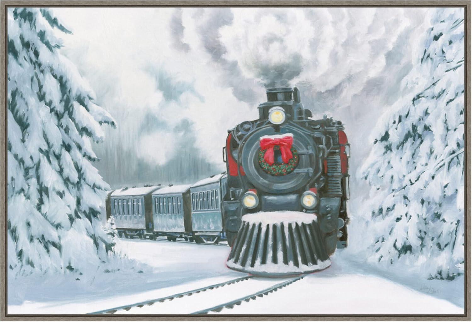 Amanti Art Christmas Train by Wellington Studio Canvas Wall Art Print Framed 33-in. x 23-in.