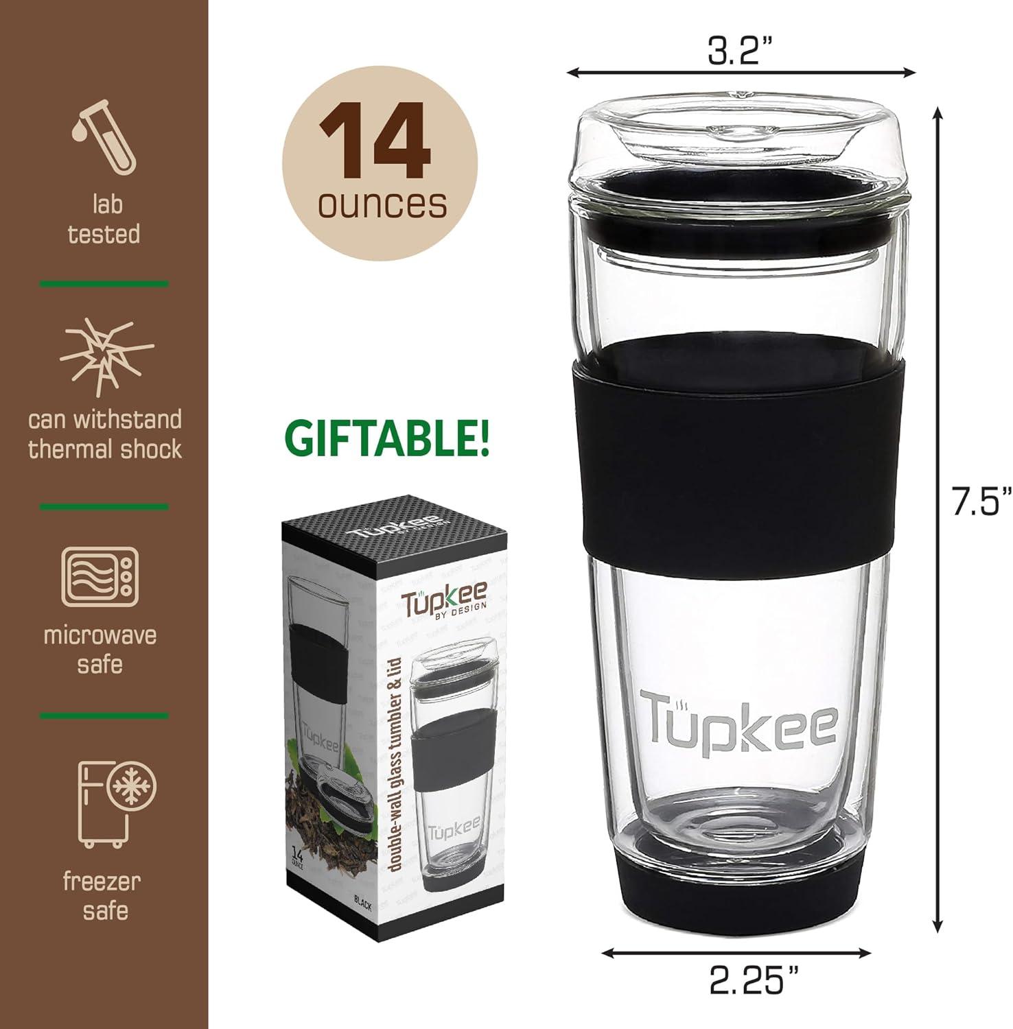 Glass Coffee Tumbler , 14-Ounce, All Glass Double Wall Hand Blown