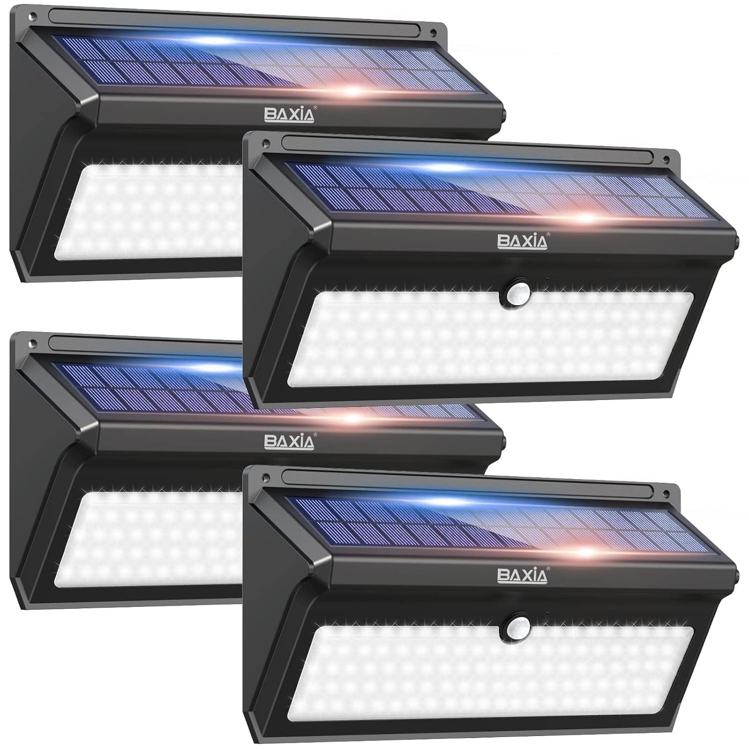 BAXIA TECHNOLOGY Solar Lights Outdoor, Wireless 100 LED Solar Motion Sensor Lights Waterproof Security Wall Lighting Outside for Front Door, Backyard, Steps, Garage, Garden (2000LM, 4PACK)