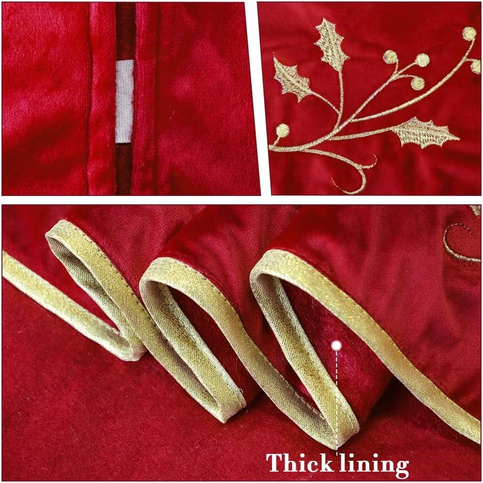 Red Velvet Fur 48'' Christmas Tree Skirt with White Trim