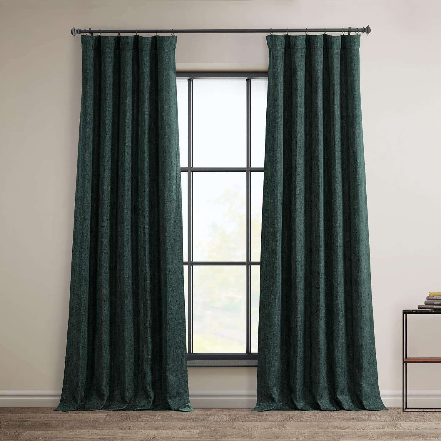 HPD Half Price Drapes Focal Green Faux Linen Room Darkening Curtains for Bedroom & Living Room Curtains (1 Panel), Door & Window Curtains 84 inches long, Rod Pocket Curtains & drapes, 50W X 84L