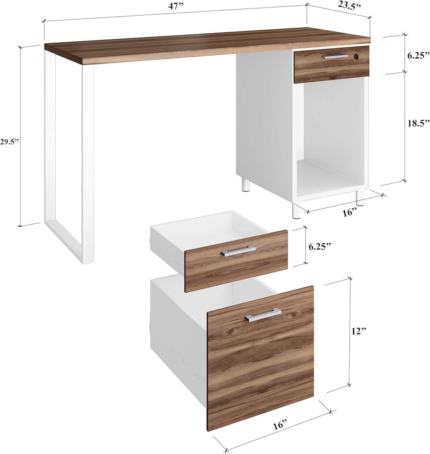 Modern Designs by Crafts and Comfort Milano Modern Home & Office Computer Desk - 47 Inch with 3 Locking Drawers - Wooden Study Writing Desk with Storage Space - Grey/Black