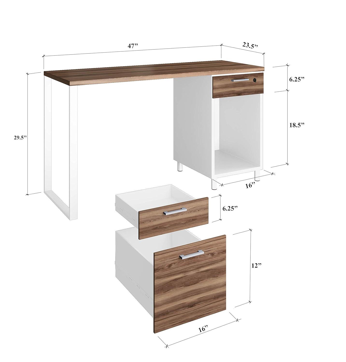 Modern Designs by Crafts and Comfort Milano Modern Home & Office Computer Desk - 47 Inch with 3 Locking Drawers - Wooden Study Writing Desk with Storage Space - Grey/Black