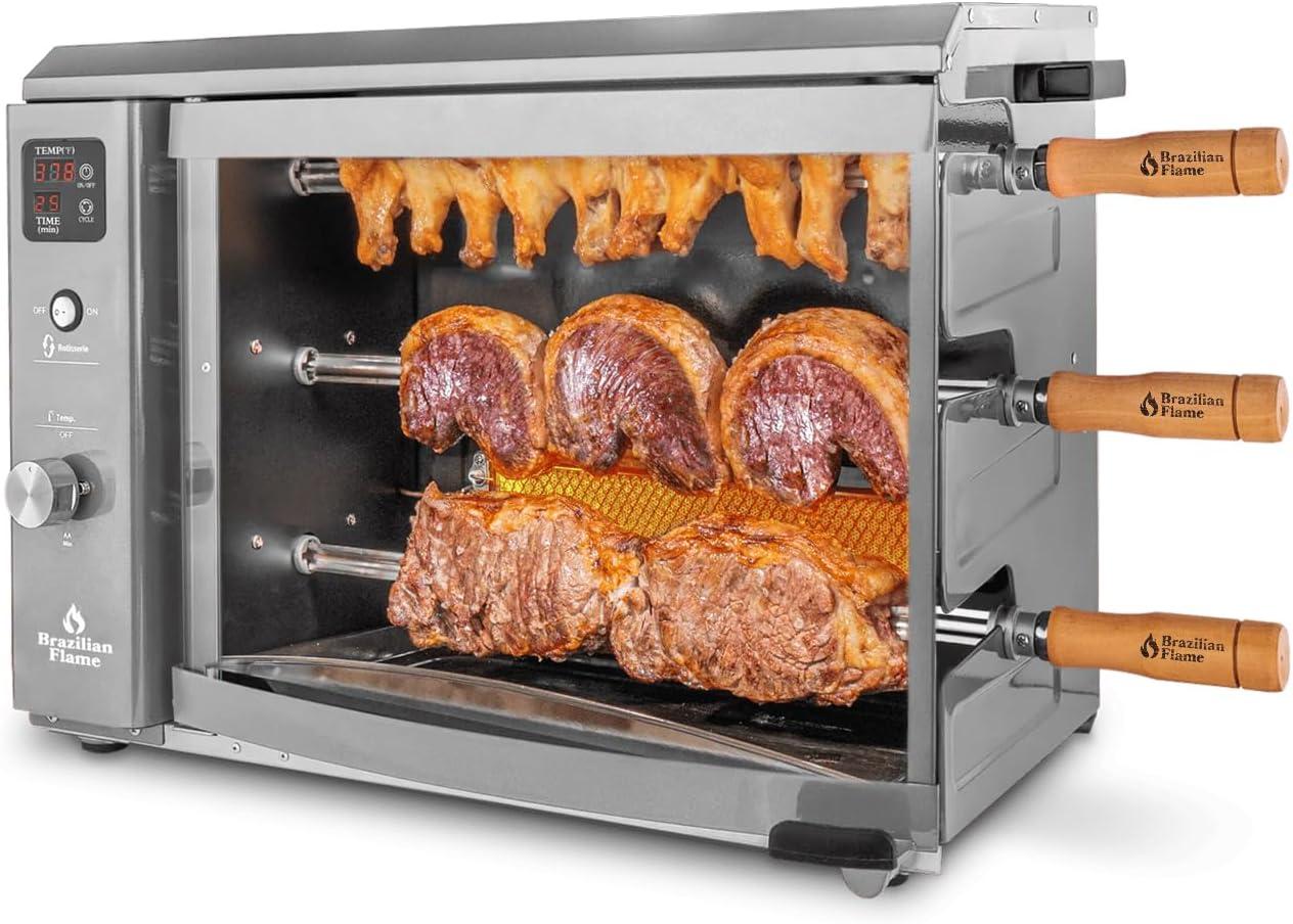 Silver Propane Gas Rotisserie Grill with Auto Rotating Skewers