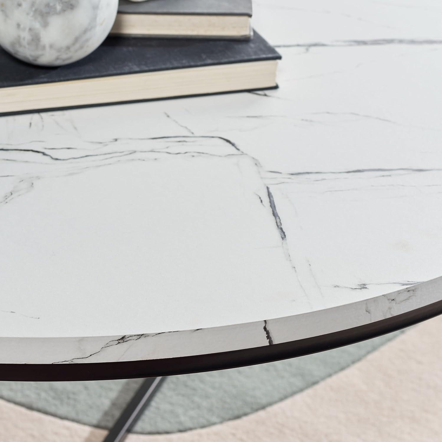 Pia Marble Coffee Table - White Marble/Black - Safavieh