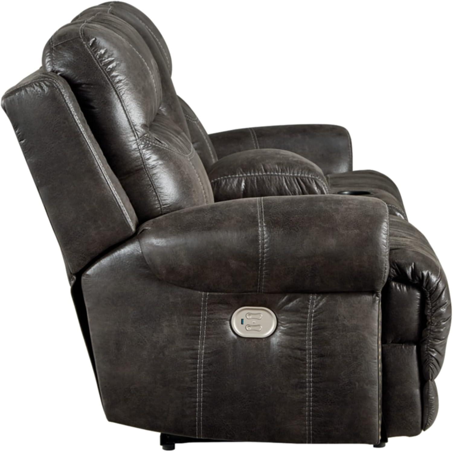 Ashley Furniture Grearview Faux Leather Power Reclining Loveseat in Charcoal