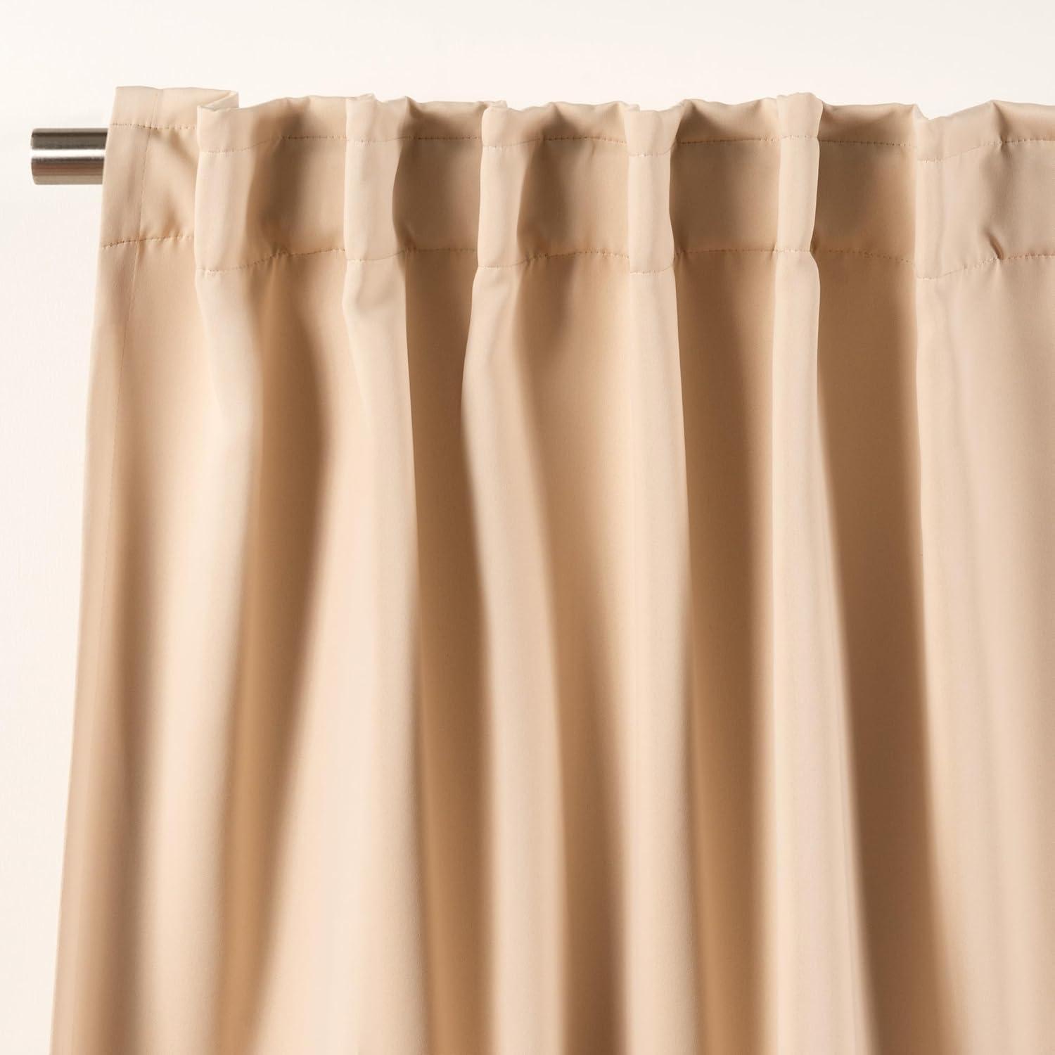 Beige Blackout Polyester Pleated Window Panels, 52" x 126", Set of 2