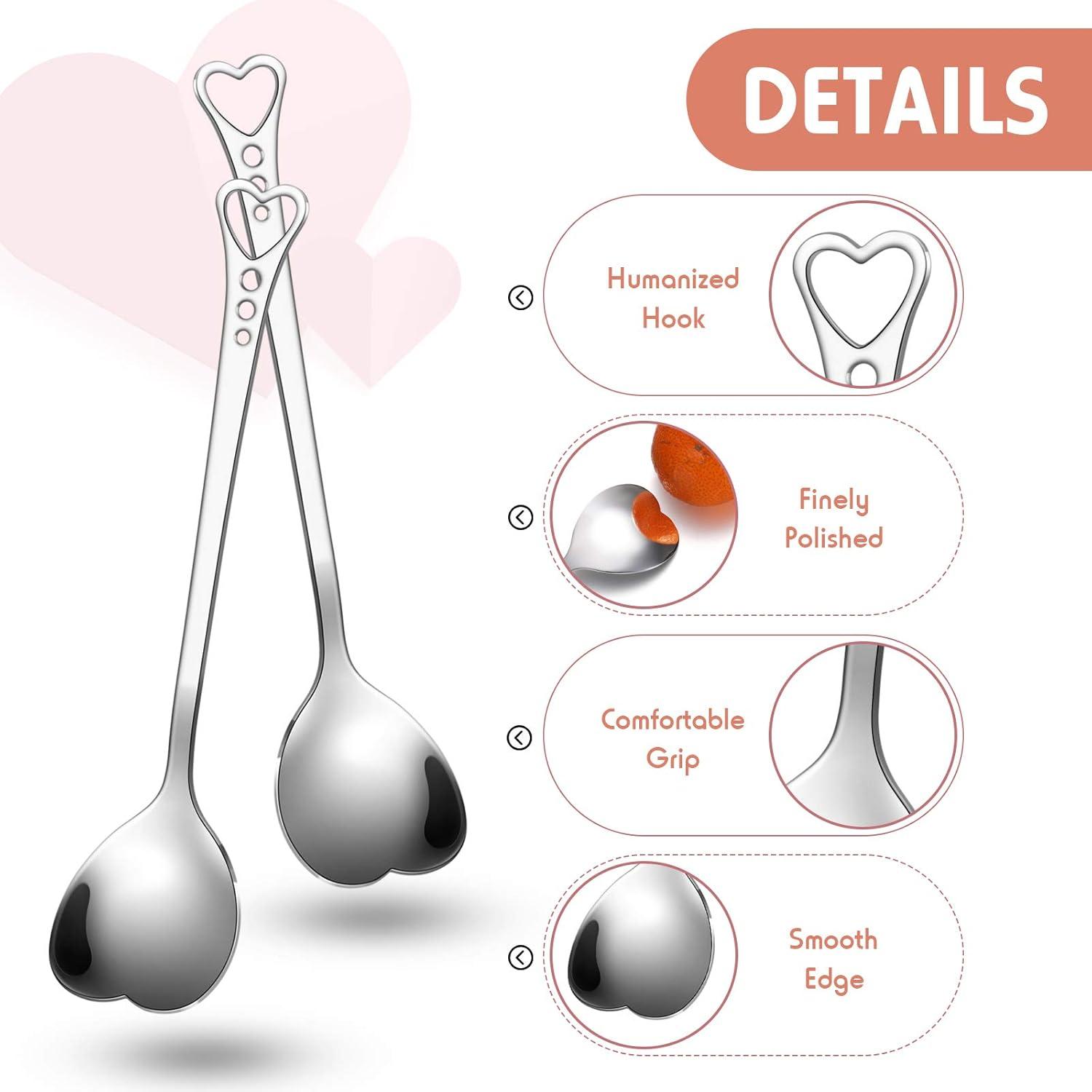 Patelai 12 Pieces Heart Shaped Spoon Stainless Steel Tea Flatware Set, 5.7 Inch Coffee Sugar Spoon Ice Cream Cake Dessert Stirring for Home, Restaurant and Valentine Present