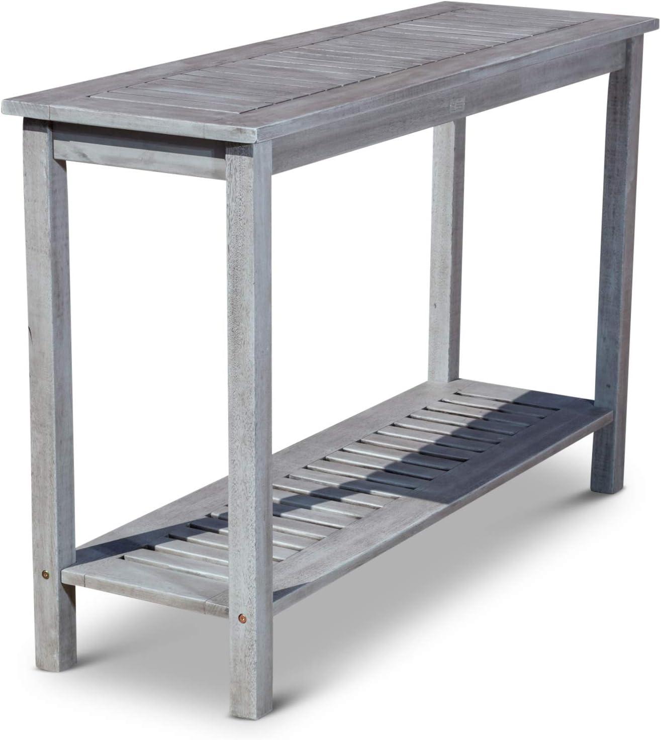 Silver Gray Eucalyptus Outdoor Console Table with Storage