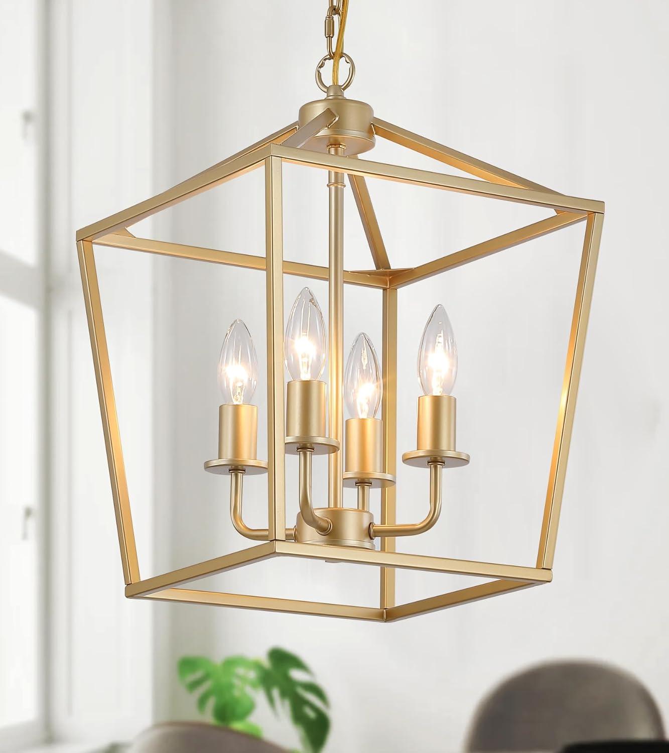 Valentin Gold 4-Light Metal Lantern Chandelier