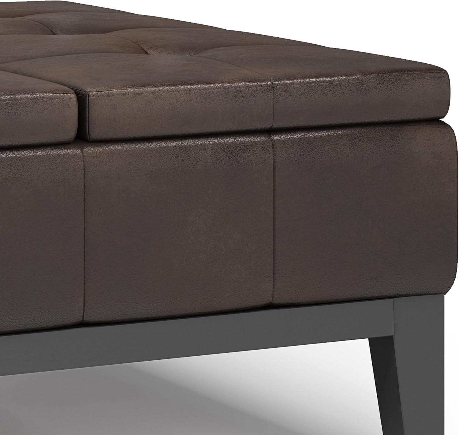 Simpli Home Dover 36" Faux Air Leather Coffee Table Ottoman in Distressed Brown