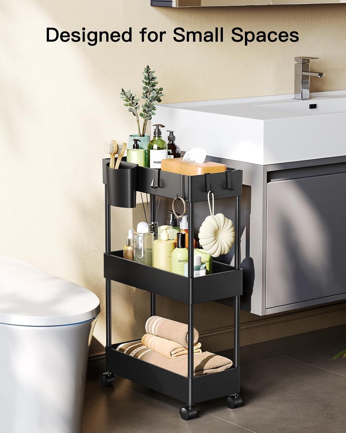 Anadea Slim Storage Cart With Wheels, Bathroom Cart Organizer Bathroom Storage Small, Rolling Cart For Bathroom, Laundry Room, Kitchen, Narrow Space
