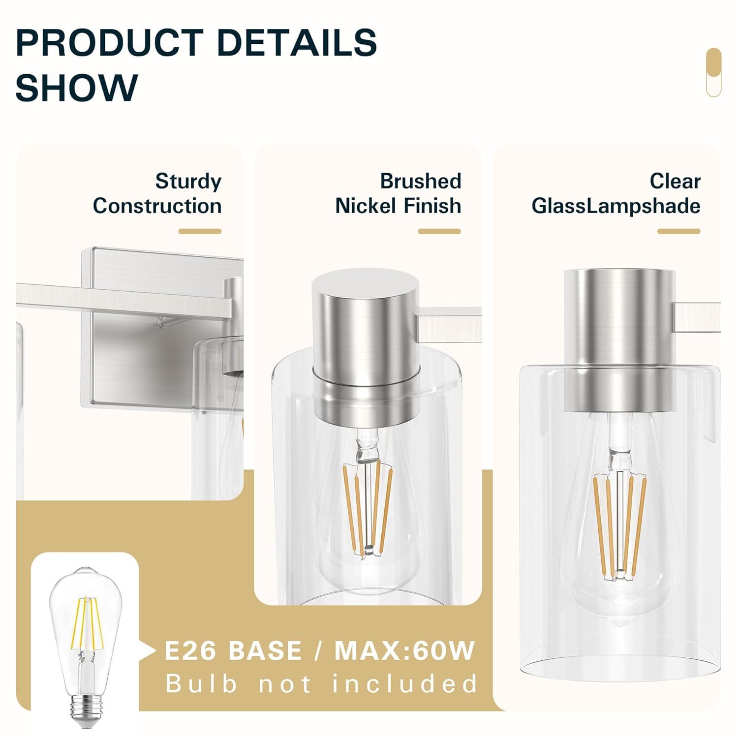 5 Light Bathroom Vanity Light Brushed Nickel Bathroom Light Fixtures with Clear Glass Shade Modern Bathroom Lights Over Mirror Brushed Nickel Wall Sconce for Bathroom Bedroom Living Room