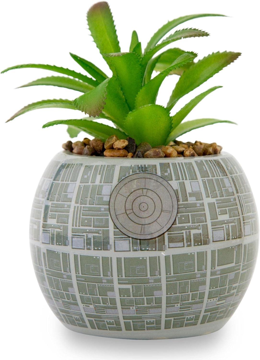Galactic Mini Ceramic Death Star Planter with Lifelike Succulent