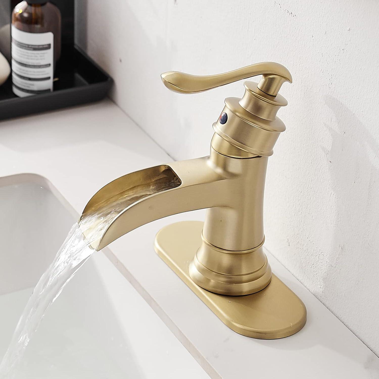 Brushed Gold Waterfall Single Handle Bathroom Faucet