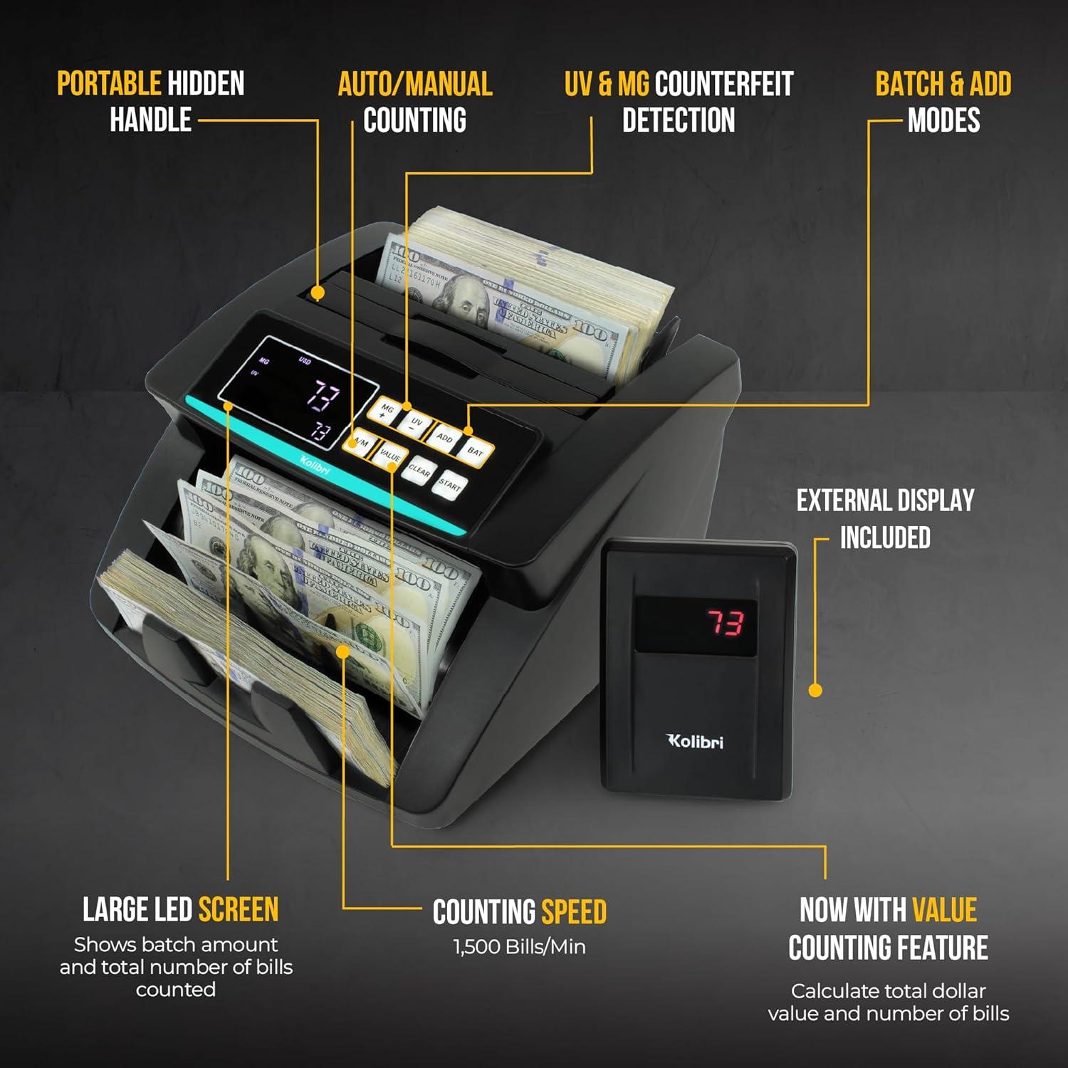 Kolibri Kolibri Bill Counter: 1,500 bills per min, advanced counterfeit detection, set up in minutes